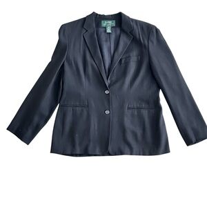 Lauren by Ralph Lauren Black Single Breasted Wool Blend Blazer